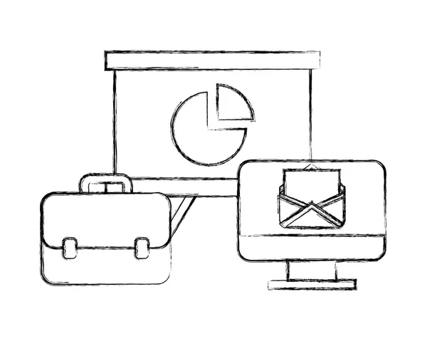 Bureau présentation de la mallette d'affaires et courriel d'ordinateur — Image vectorielle