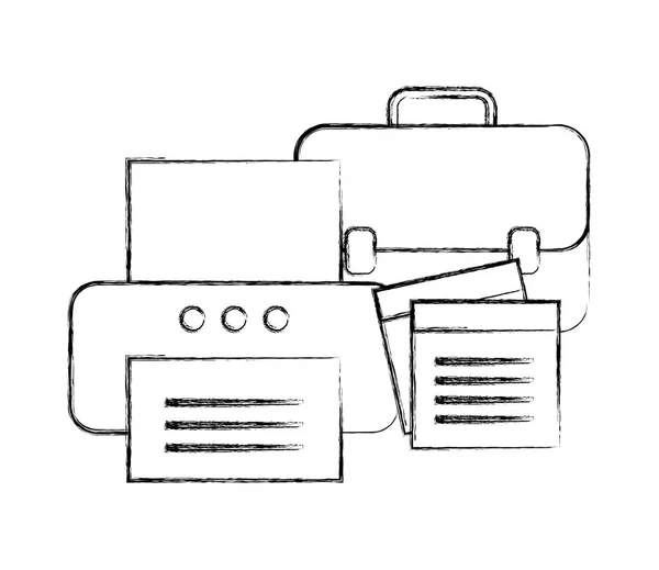 Oficina impresora negocios maletín y papel de nota — Vector de stock