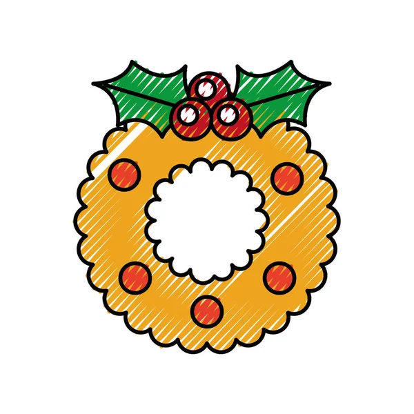 Christmas wreath with holly berries ball festive design — Stock Vector