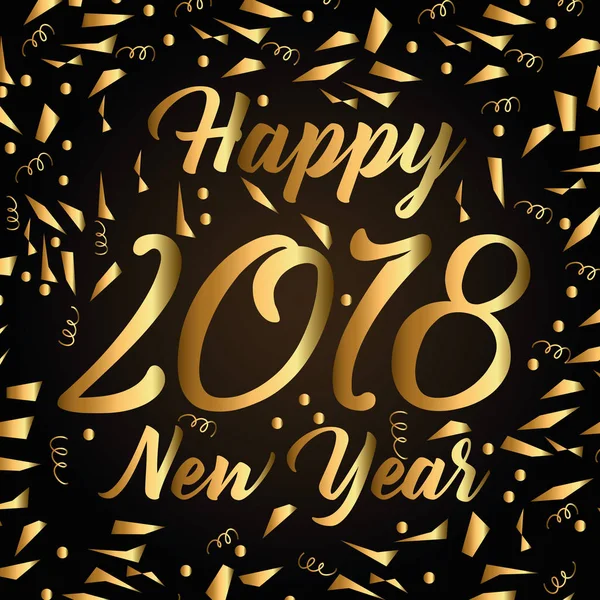 Feliz año nuevo 2018 bengalas de oro confeti tarjeta de elegancia — Vector de stock