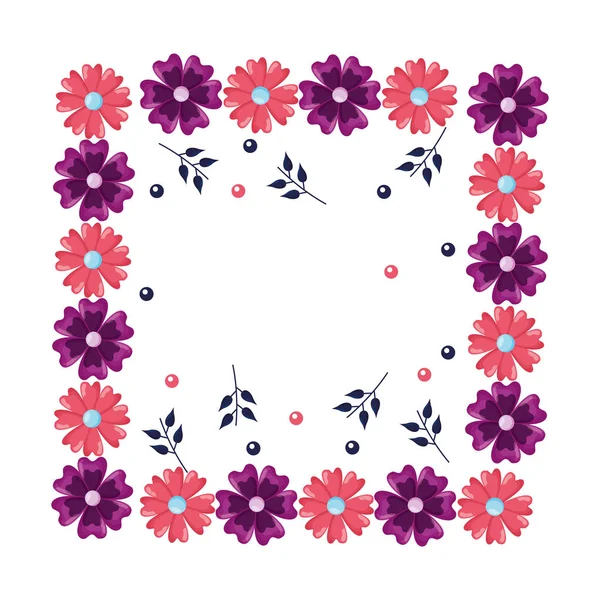 Rahmen Dekoration Blumen Blätter — Stockvektor