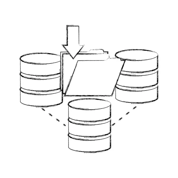 Disky datového centra s ikonou izolované složky — Stockový vektor
