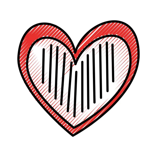 Coração amor romance paixão listras desenhado decoração — Vetor de Stock