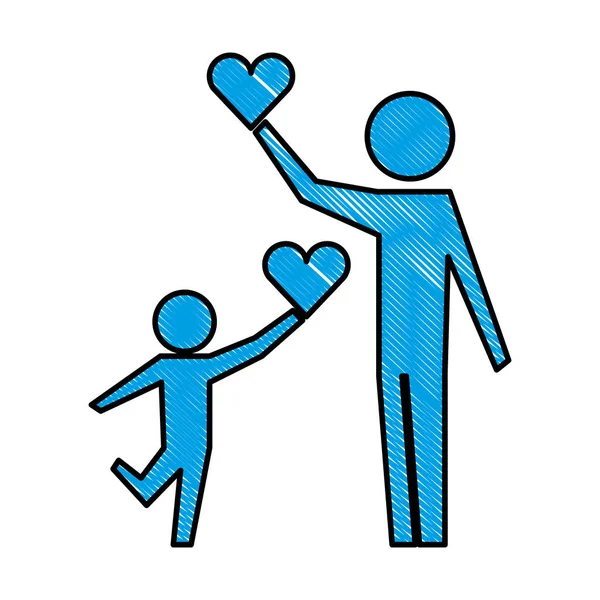 Father and son with hearts silhouette isolated icon — Stock Vector