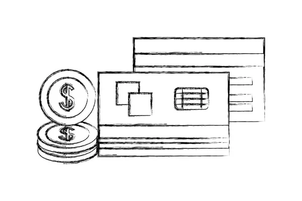 Cartes bancaires d'affaires pièces en dollars argent — Image vectorielle