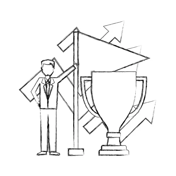 Trophy Cup med affärsman och flagga — Stock vektor