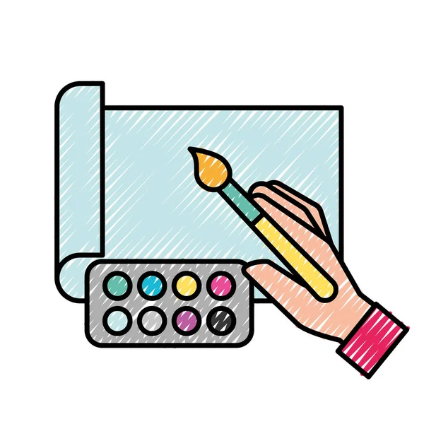 Graphic designer hands with brush color painting — Stock Vector