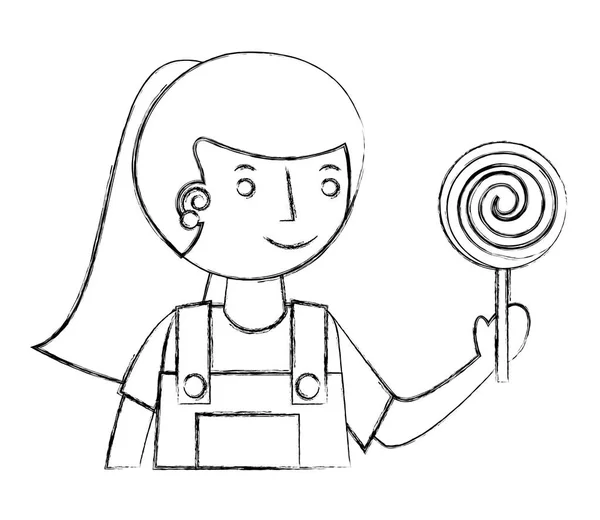 Niña con dulce lollipop aislado icono — Vector de stock