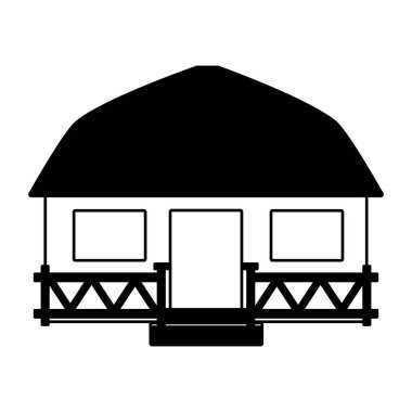 beyaz arka plan üzerinde tropikal bungalov plaj evi