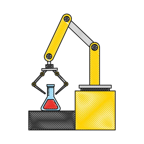 Factory robotic arm with laboratory test tube drawing color — Stock Vector