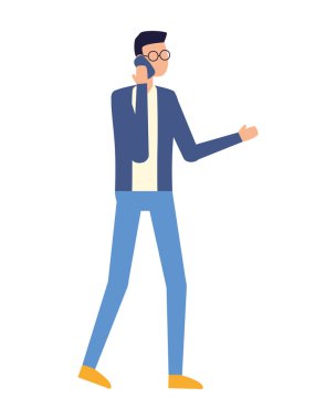 Beyaz arka planda akıllı telefon aygıtını kullanan adam