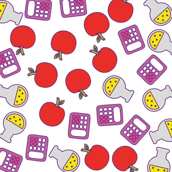 リンゴの果物とチューブテストパターンを持つ電卓数学 — ストックベクタ