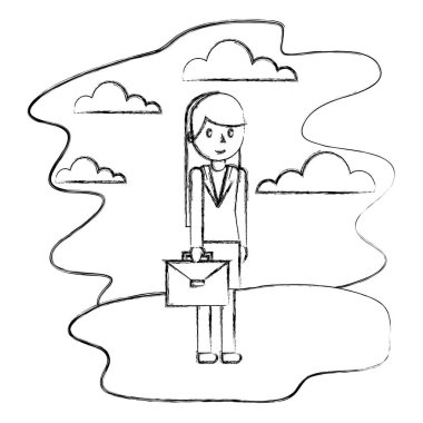 Doğa peyzaj içinde evrak çantası ile iş kadını