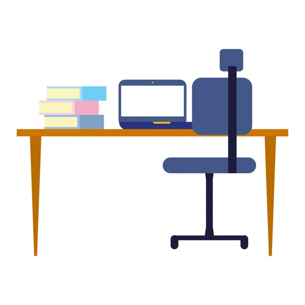 Ordinateurs de bureau livres de chaises de bureau — Image vectorielle