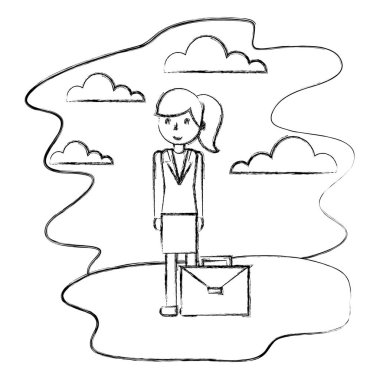 Doğa peyzaj içinde evrak çantası ile iş kadını