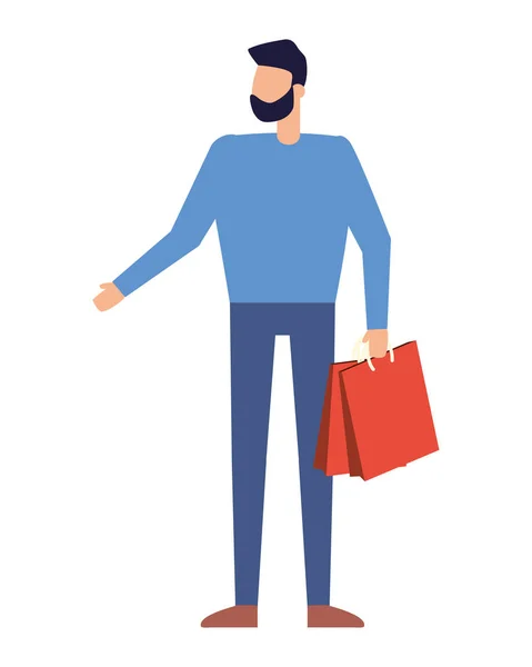 Hombre sosteniendo bolsa de compras sobre fondo blanco — Archivo Imágenes Vectoriales