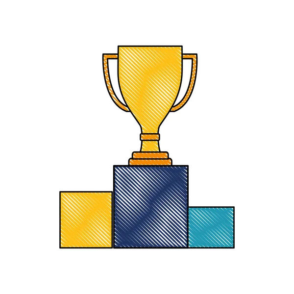 Award trophy cup on podium competition color drawing — Stock Vector