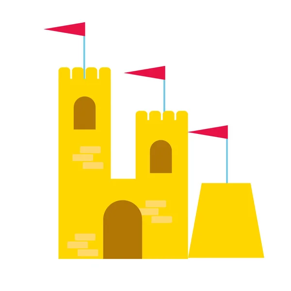 Castillo de arena con banderas sobre fondo blanco — Vector de stock