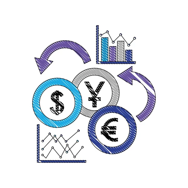 Internationella valutor med statistisk grafisk — Stock vektor