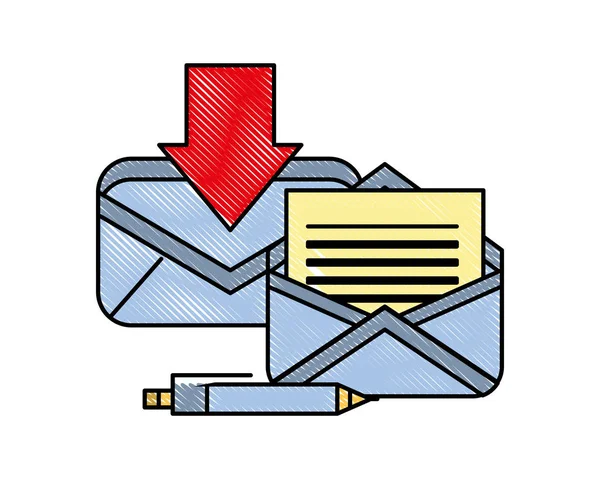 Correo electrónico de oficina recibir mensaje correspondencia pluma — Vector de stock