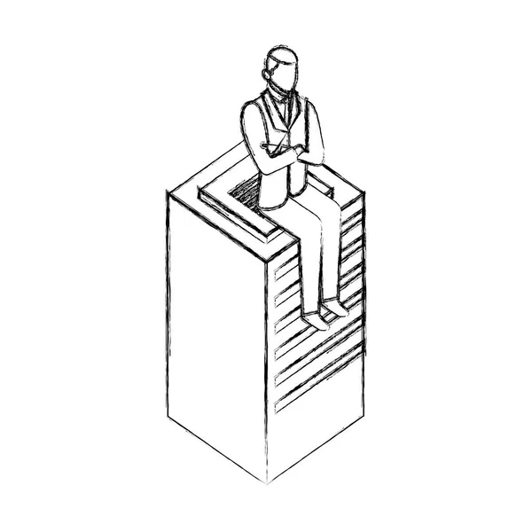Homem de negócios sentado no servidor de banco de dados —  Vetores de Stock
