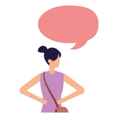 çanta ile kadın el konuşma kabarcık sallayarak