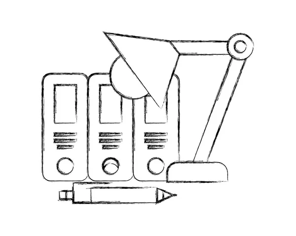 Ligantes de oficina suministros de lápiz y lámpara — Vector de stock