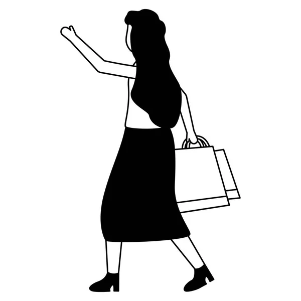 Mulher com mercado sacos de compras — Vetor de Stock