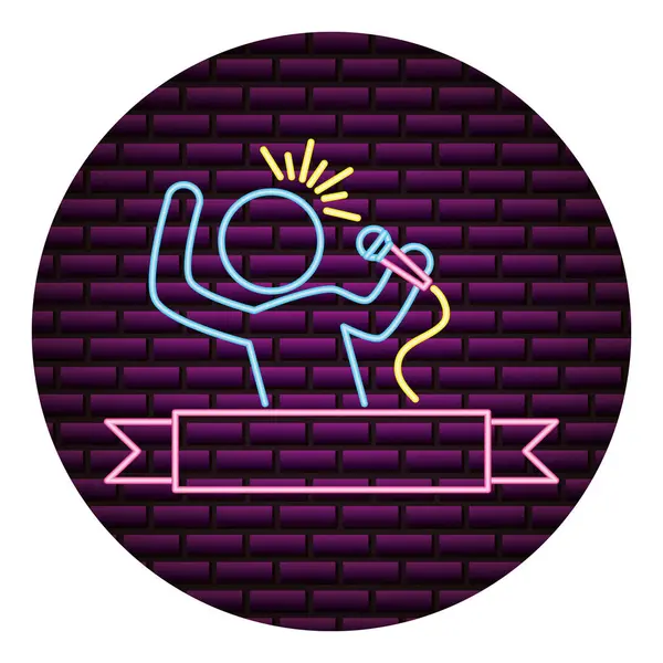 Chanteur microphone karaoké néon — Image vectorielle