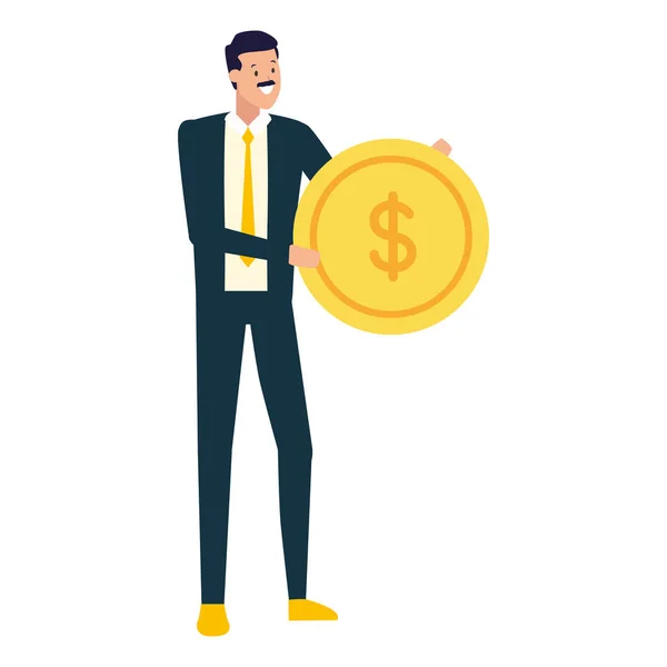 Businessman holding coin money dollar — Stock Vector