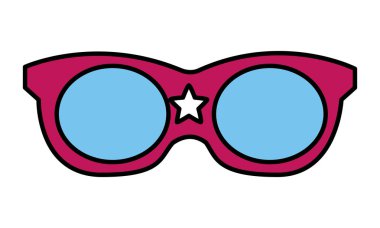 Beyaz arka planda yıldız ile kırmızı güneş gözlüğü