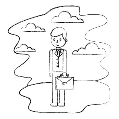 manzara iş işi evrak çantası ile işadamı karikatür karakter