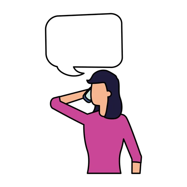 Mujer usando teléfono inteligente hablar burbuja — Archivo Imágenes Vectoriales