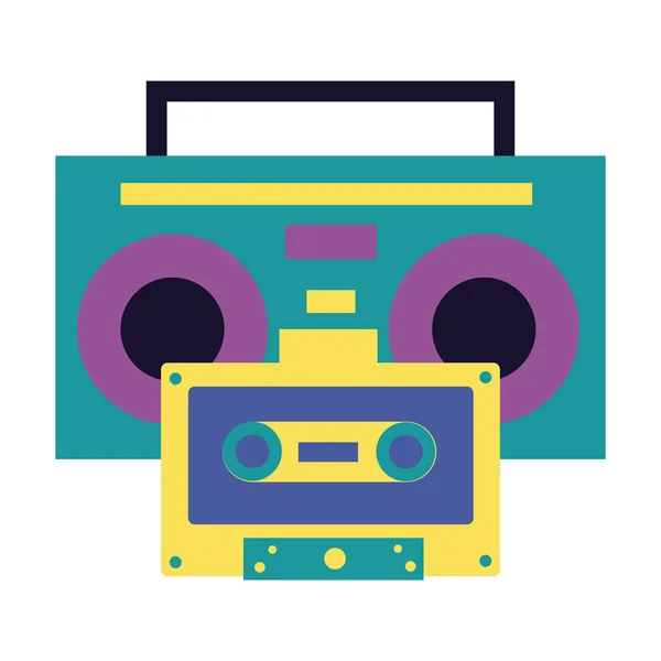 Boombox stéréo et cassette musique fond coloré — Image vectorielle