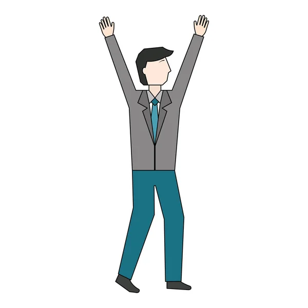 Uomo d'affari con le mani in alto personaggio avatar — Vettoriale Stock