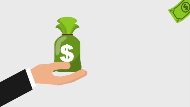 billets d'argent tombant et main tenant sac dépenses icônes 