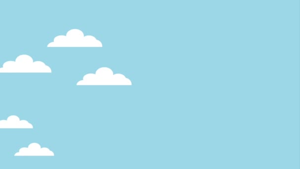 Nubes pasando por los iconos del cielo azul — Vídeos de Stock