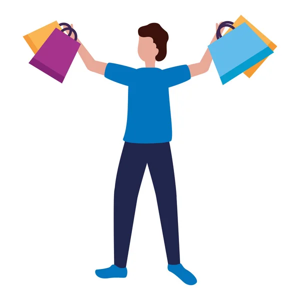 Hombre carácter bolsas de compras — Vector de stock