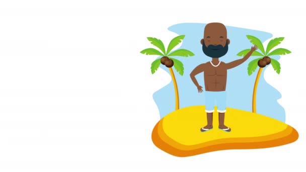 Afro man in zomertijd karakter — Stockvideo