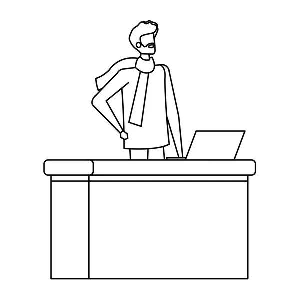 Muž pracující ve stole s počítačem — Stockový vektor