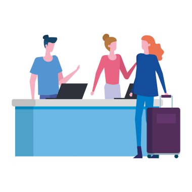 bilgisayar ve kadın müşteri ile masada çalışan çift