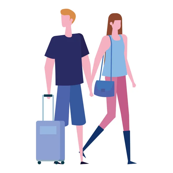 Jóvenes amantes pareja con maletas de viaje — Archivo Imágenes Vectoriales