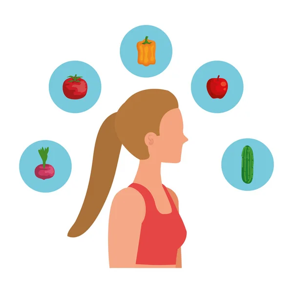 Joven mujer del deporte con comida saludable — Vector de stock