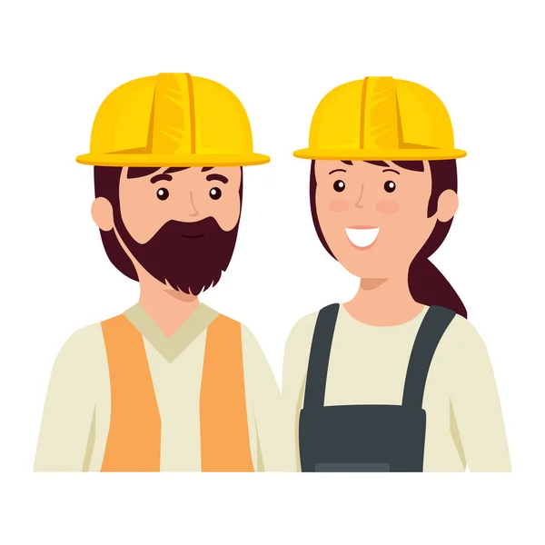 Young couple mechanics workers characters — Stock Vector