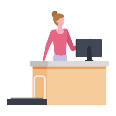 bilgisayar ile havaalanında çalışan kadın