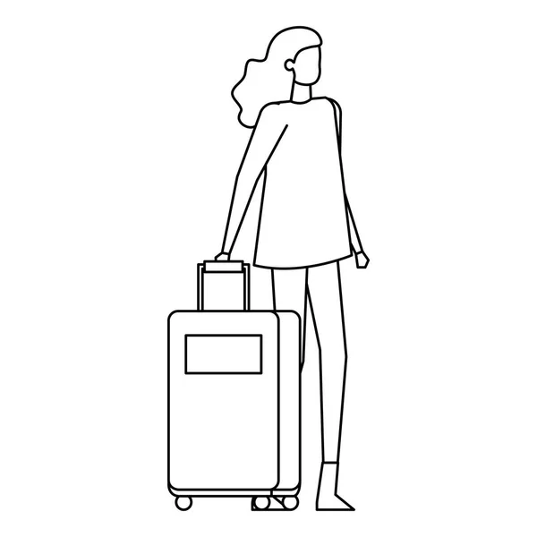 Hermosa mujer joven con maleta de viaje — Vector de stock