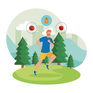 atletik adam sağlıklı gıda ile manzara çalışan