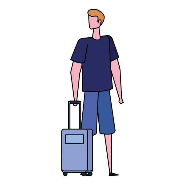 Jeune homme avec valise de voyage — Image vectorielle