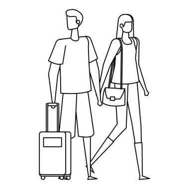 Genç aşıklar çift ile seyahat bavullar