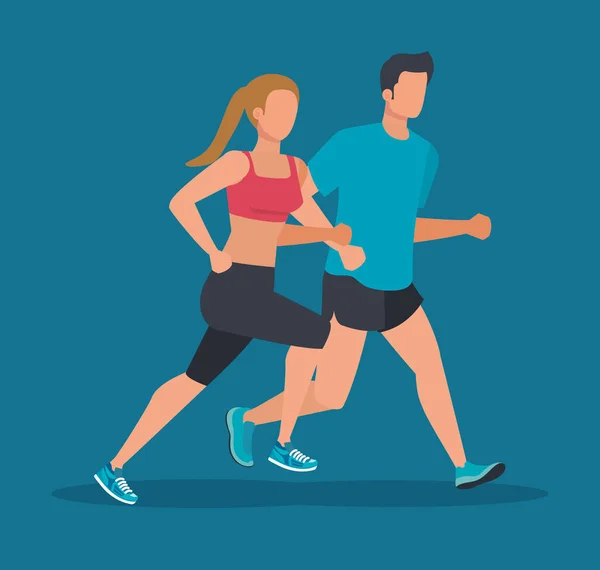 Vrouw en man training Running Sport — Stockvector